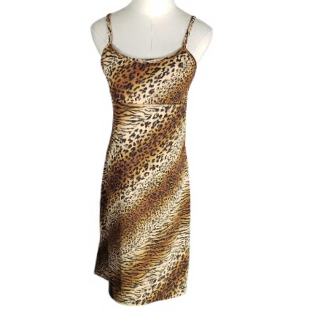 Vintage Byer Too Mini Y2K Babydoll Dress Mixed Tiger Cheetah Maximalist Party